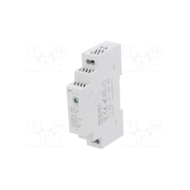 1 pcs x QOLTEC - 50917 - Power supply: switched-mode, for DIN rail, 15W, 24VDC, 0.625A