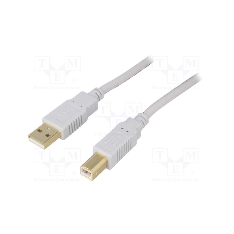 1 pcs x BQ CABLE - CAB-USB2AB/1.0G-GY - Cable, USB 2.0, USB A plug,USB B plug, gold-plated, 1m, grey