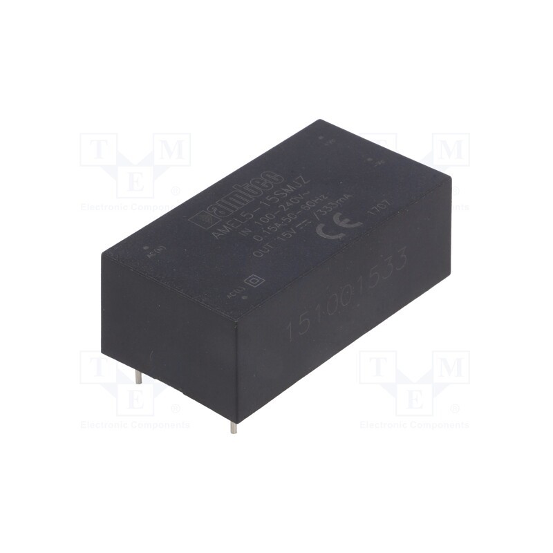 1 pcs x AIMTEC - AMEL5-15SMJZ - Converter: AC/DC, 5W, 85÷264VAC, Usup: 100÷370VDC, Uout: 15VDC, 81%