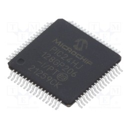 1 pcs x MICROCHIP TECHNOLOGY - PIC24HJ128GP206-I/PT - IC: PIC microcontroller, 128kB, SMD, TQFP64, PIC24, 8kBSRAM