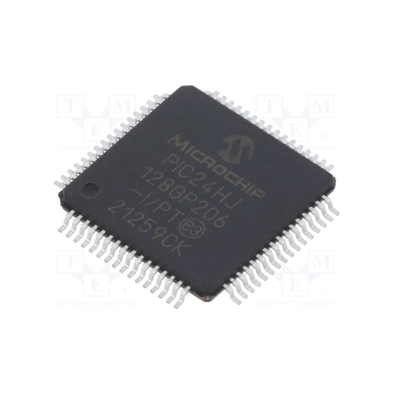 1 pcs x MICROCHIP TECHNOLOGY - PIC24HJ128GP206-I/PT - IC: PIC microcontroller, 128kB, SMD, TQFP64, PIC24, 8kBSRAM