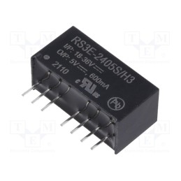 1 pcs x RECOM - RS3E-2405S/H3 - Converter: DC/DC, 3W, Uin: 18÷36V, Uout: 5VDC, Iout: 600mA, SIP8, RS3E
