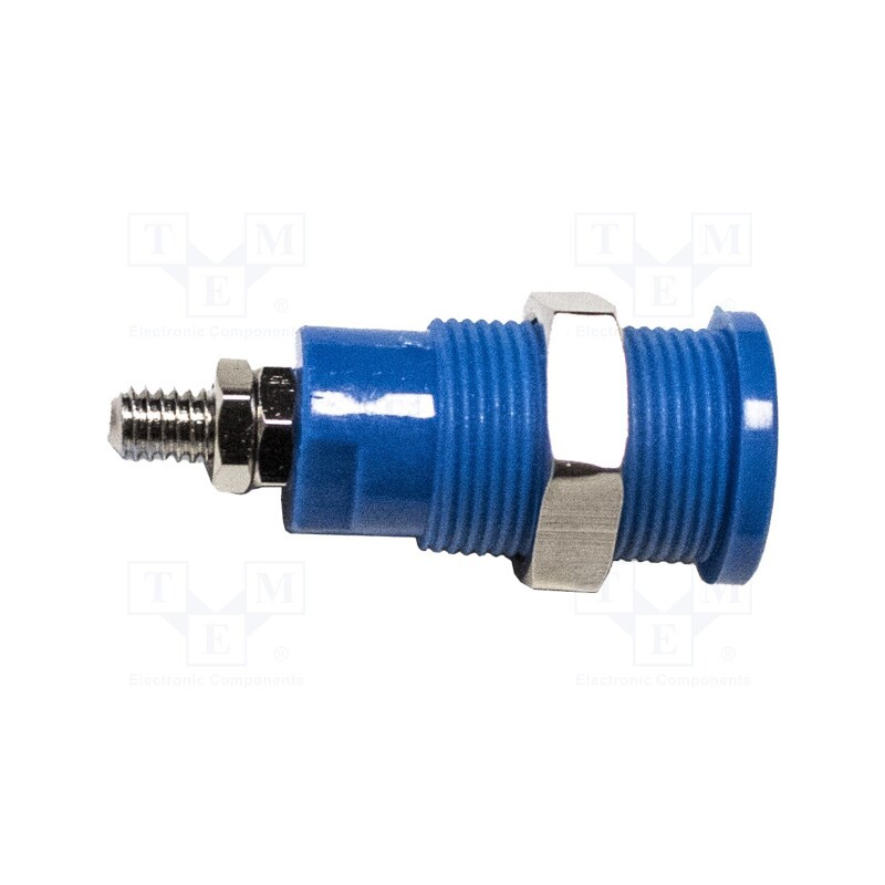 1 pcs x MUELLER ELECTRIC - BU-P72930-6 - 4mm banana, 36A, 1kV, blue, nickel plated, on panel,screw, brass