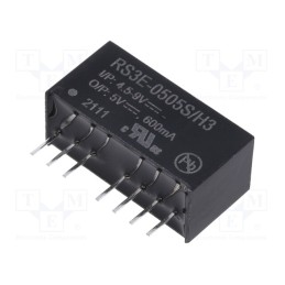 1 pcs x RECOM - RS3E-0505S/H3 - Converter: DC/DC, 3W, Uin: 4.5÷9V, Uout: 5VDC, Iout: 600mA, SIP8, RS3E