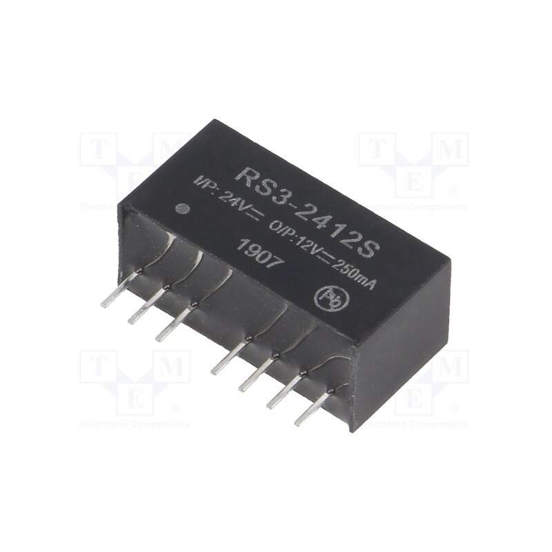 1 pcs x RECOM - RS3-2412S - Converter: DC/DC, 3W, Uin: 18÷36V, Uout: 12VDC, Iout: 250mA, SIP8