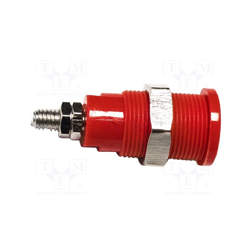 1 pcs x MUELLER ELECTRIC - BU-P72930-2 - 4mm banana, 36A, 1kV, red, nickel plated, on panel,screw, brass