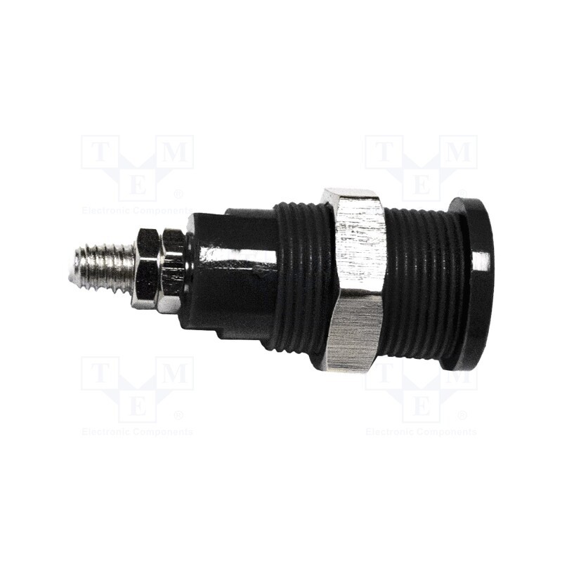 1 pcs x MUELLER ELECTRIC - BU-P72930-0 - 4mm banana, 36A, 1kV, black, nickel plated, on panel,screw, brass