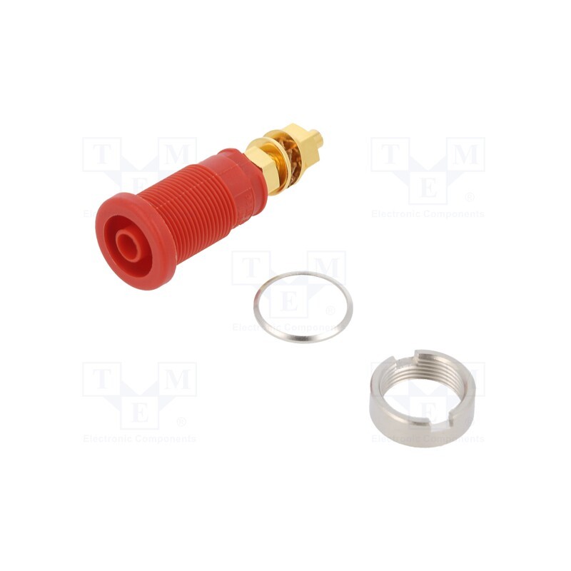 1 pcs x HIRSCHMANN T&M - SEB 2600 G M4 RT - Socket, 4mm banana, 32A, 1kVDC, red, gold-plated, screw, 39mm