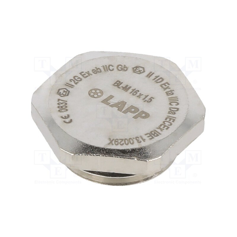 1 pcs x LAPP - 52103113 - Stopper, M16, 1.5, IP68, brass, Plating: nickel, with seal, 20mm