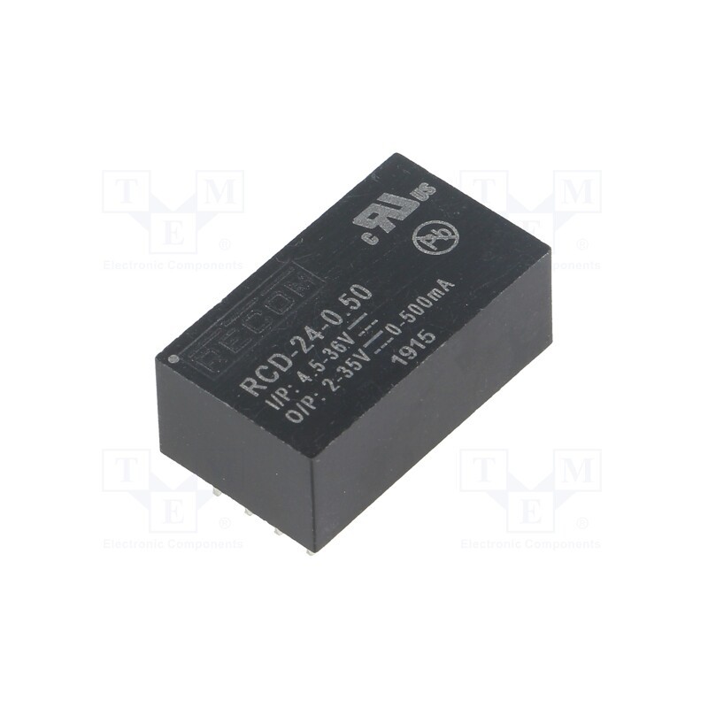 1 pcs x RECOM - RCD-24-0.50 - Converter: DC/DC, Uin: 4.5÷36V, Uout: 2÷35VDC, Iout: 500mA, PCB, LED