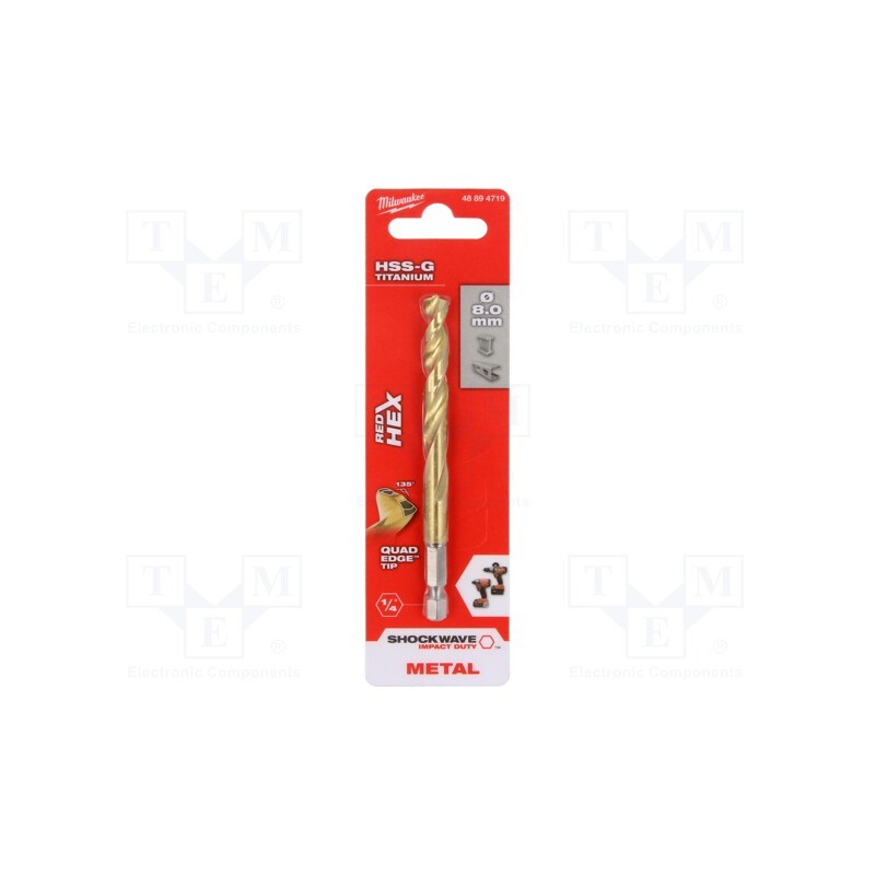 1 pcs x Milwaukee - 48894719 - Drill bit, for metal,impact, Ø: 8mm