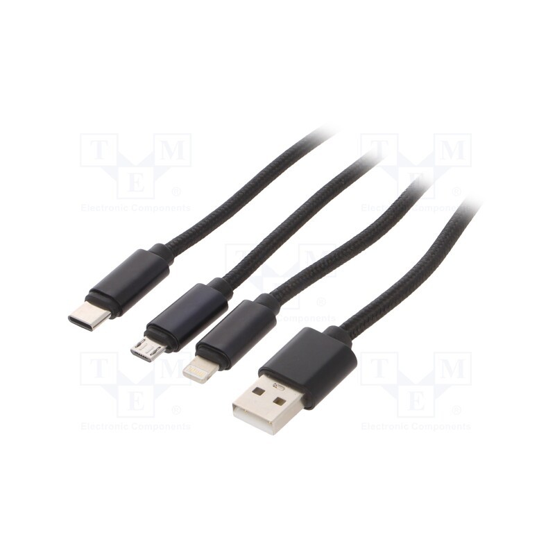 1 pcs x GEMBIRD - CC-USB2-AM31-1M - Cable, USB 2.0, 1m, black, textile, Cablexpert