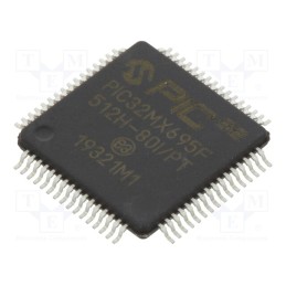 1 pcs x MICROCHIP TECHNOLOGY - PIC32MX695F512H-80I/PT - IC: PIC microcontroller, 512kB, 80MHz, 2.3÷3.6VDC, SMD, TQFP64