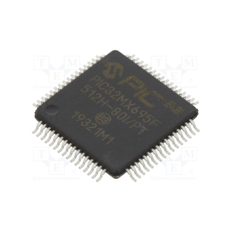 1 pcs x MICROCHIP TECHNOLOGY - PIC32MX695F512H-80I/PT - IC: PIC microcontroller, 512kB, 80MHz, 2.3÷3.6VDC, SMD, TQFP64