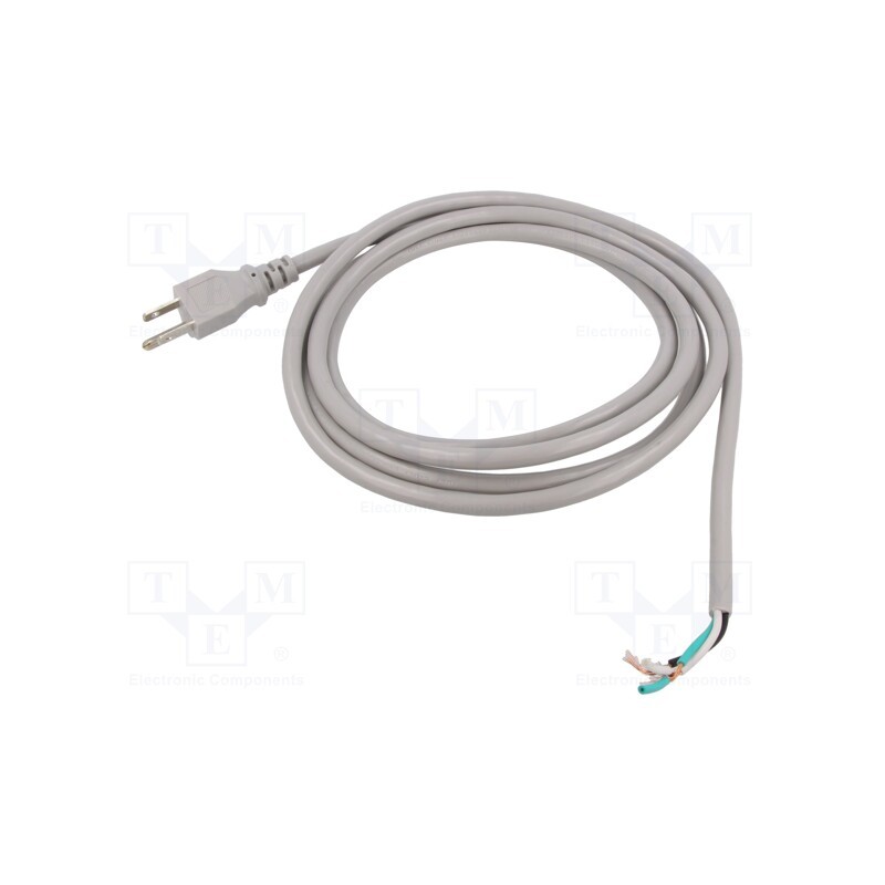 1 pcs x Qualtek Electronics - 211018-06 - Cable, 3x18AWG, NEMA 5-15 (B) plug,wires, PVC, 2.4m, grey, 10A
