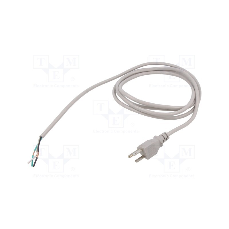 1 pcs x Qualtek Electronics - 211012-06 - Cable, 3x18AWG, NEMA 5-15 (B) plug,wires, PVC, 2.4m, grey, 10A