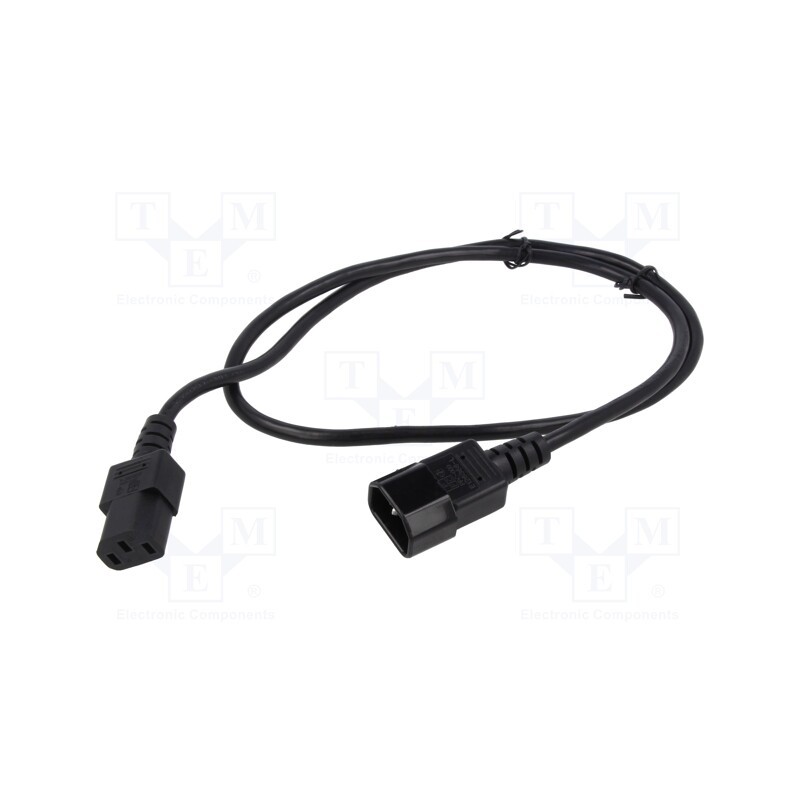 1 pcs x Qualtek Electronics - 319002-T01 - Cable, 3x1mm2, 3x17AWG, IEC C13 female,IEC C14 male, PVC, 1m, 10A