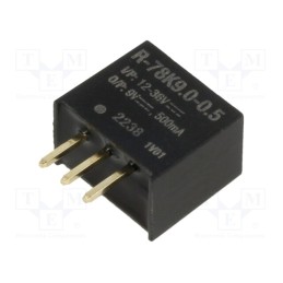1 pcs x RECOM - R-78K9.0-0.5 - Converter: DC/DC, Uin: 12÷36V, Uout: 9VDC, Iout: 500mA, SIP3, THT