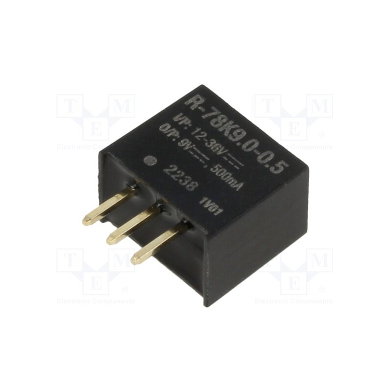 1 pcs x RECOM - R-78K9.0-0.5 - Converter: DC/DC, Uin: 12÷36V, Uout: 9VDC, Iout: 500mA, SIP3, THT