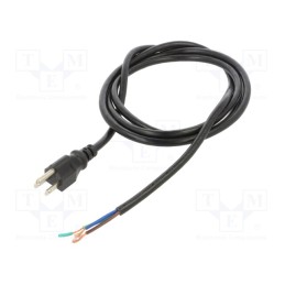 1 pcs x Qualtek Electronics - 311013-01 - Cable, 3x18AWG, NEMA 5-15 (B) plug,wires, PVC, 2m, black, 10A, 125V