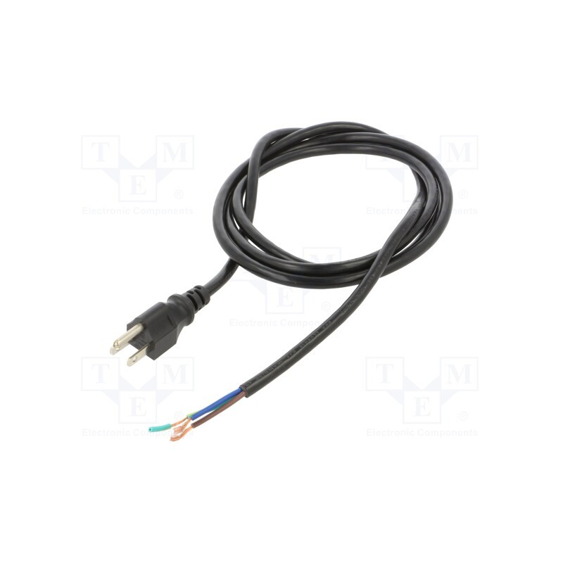1 pcs x Qualtek Electronics - 311013-01 - Cable, 3x18AWG, NEMA 5-15 (B) plug,wires, PVC, 2m, black, 10A, 125V