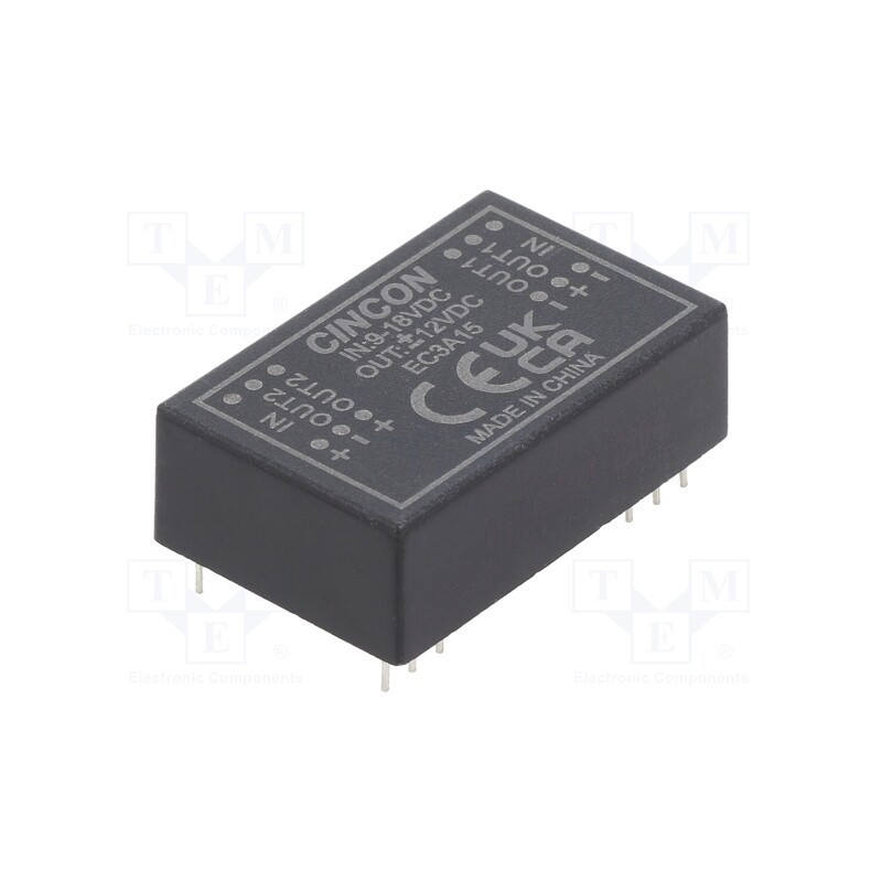 1 pcs x CINCON - EC3A15 - Converter: DC/DC, 3W, Uin: 9÷18V, Uout: 12VDC, Uout2: -12VDC, DIP24