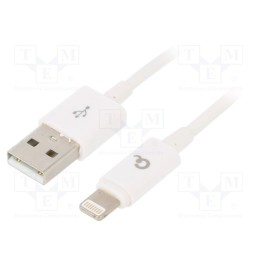 1 pcs x GEMBIRD - CC-USB2P-AMLM-2M-W - Cable, USB 2.0, Apple Lightning plug,USB A plug, gold-plated, 2m