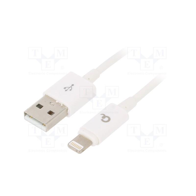 1 pcs x GEMBIRD - CC-USB2P-AMLM-2M-W - Cable, USB 2.0, Apple Lightning plug,USB A plug, gold-plated, 2m