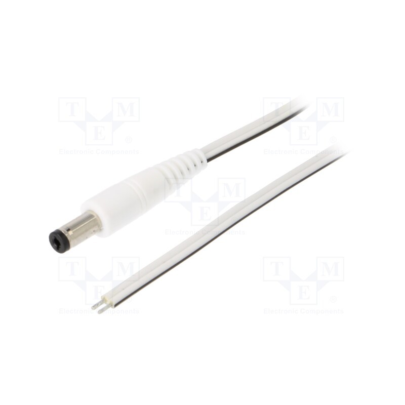 1 pcs x WEST POL - P21-TT-T050-050WH - Cable, 2x0.5mm2, wires,DC 5,5/2,1 plug, straight, white, 0.5m