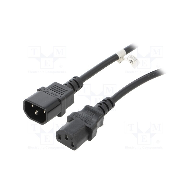 1 pcs x Goobay - 95125 - Cable, IEC C13 female,IEC C14 male, PVC, 1m, black, 10A, 250V