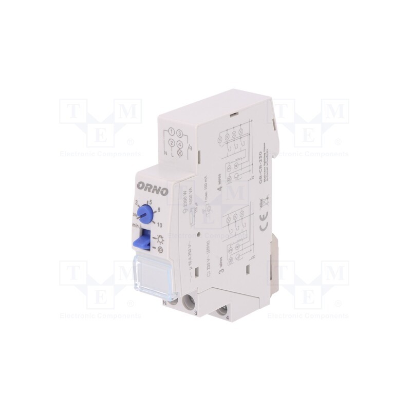 1 pcs x ORNO - OR-CR-230 - Staircase timer, for DIN rail mounting, 230VAC, SPST-NO, IP20