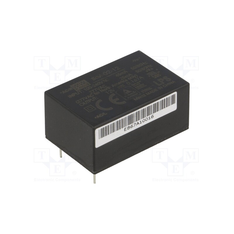 1 pcs x MEAN WELL - IRM-02-12 - Converter: AC/DC, 2W, 85÷305VAC, Usup: 120÷430VDC, Uout: 12VDC, 74%