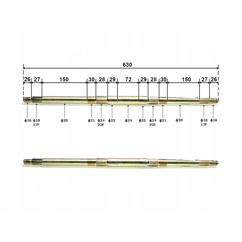 Rear axle atv quad 110 125 630 mm
