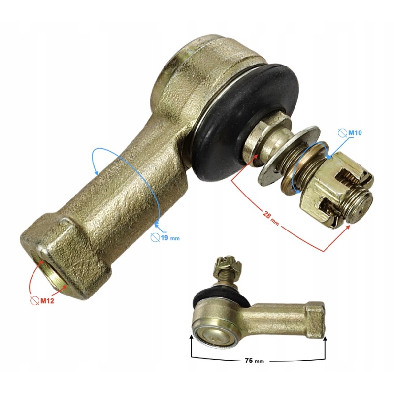 Tie rod end 10mm 12mm atv p