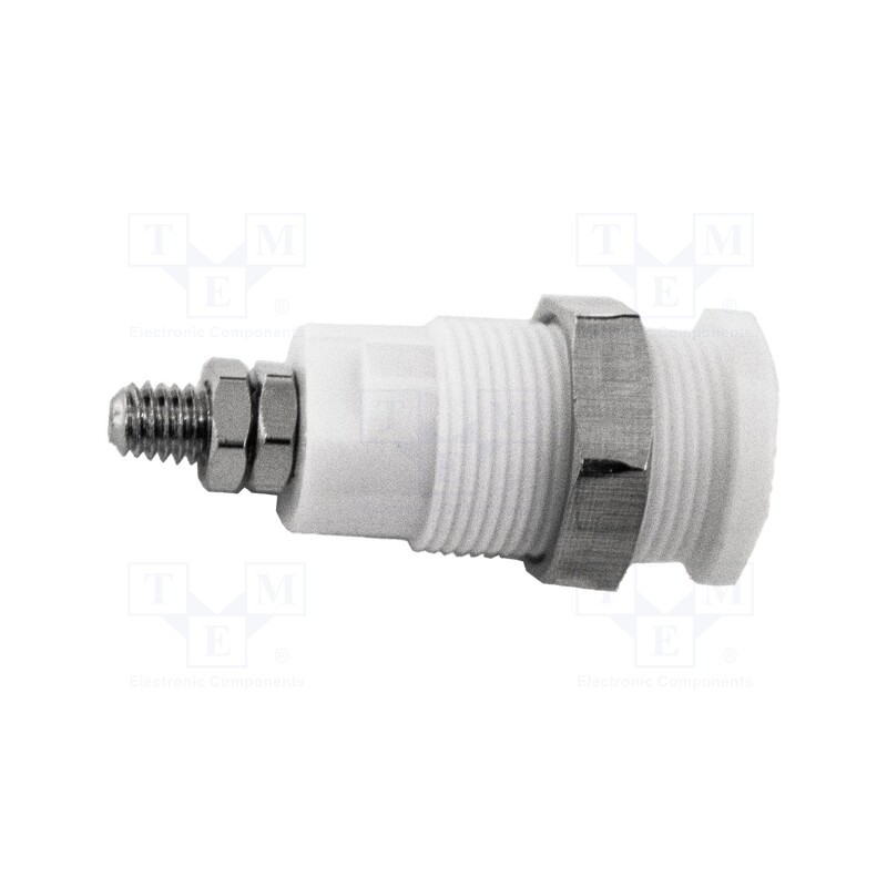 1 pcs x MUELLER ELECTRIC - BU-P72930-9 - 4mm banana, 36A, 1kV, white, nickel plated, on panel,screw, brass