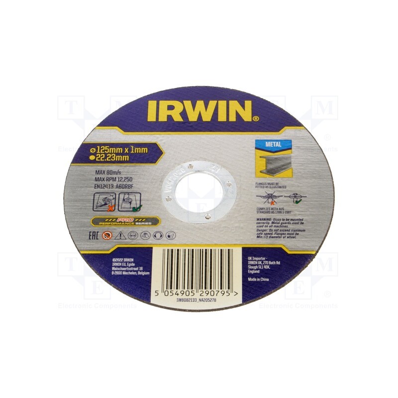 1 pcs x IRWIN - IW8082133 - Cutting wheel, Ø: 125mm, Øhole: 22.23mm, metal,steel