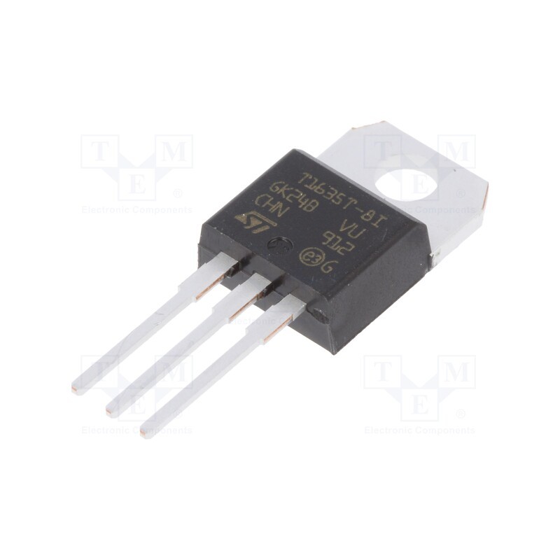 1 pcs x STMicroelectronics - T1635T-8I - Triac, 600V, 16A, TO220ABIns, Igt: 35mA, Snubberless™