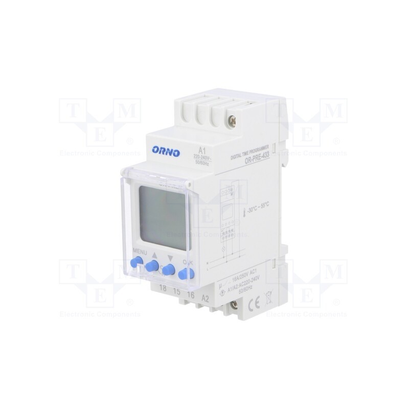 1 pcs x ORNO - OR-PRE-433 - Programmable time switch, Range: 1min÷7days, 230VAC, IP20