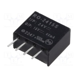 1 pcs x RECOM - RO-2415S - Converter: DC/DC, 1W, Uin: 21.6÷26.4V, Uout: 15VDC, Iout: 66mA, SIP4