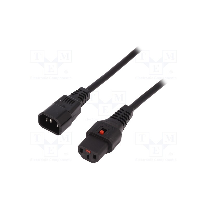 1 pcs x IEC LOCK - IEC-PC1021 - Cable, IEC C13 female,IEC C14 male, PVC, 2m, black, 10A, 250V