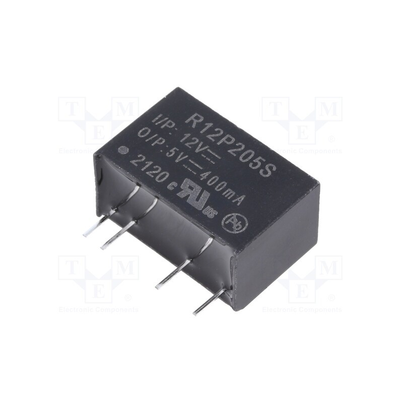 1 pcs x RECOM - R12P205S - Converter: DC/DC, 2W, Uin: 10.8÷13.2V, Uout: 5VDC, Iout: 400mA, SIP7