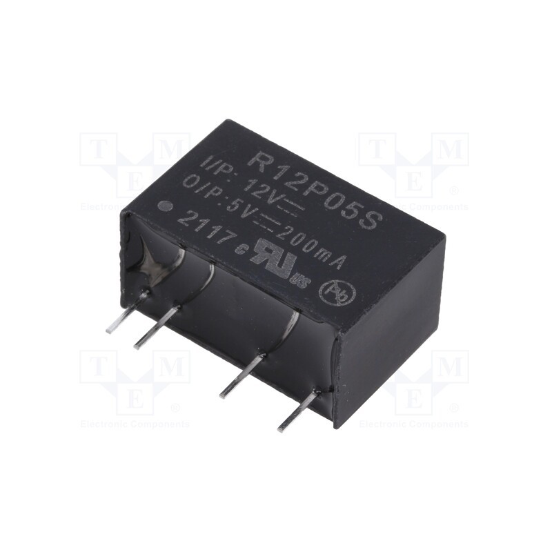 1 pcs x RECOM - R12P05S - Converter: DC/DC, 1W, Uin: 10.8÷13.2V, Uout: 5VDC, Iout: 200mA, SIP7