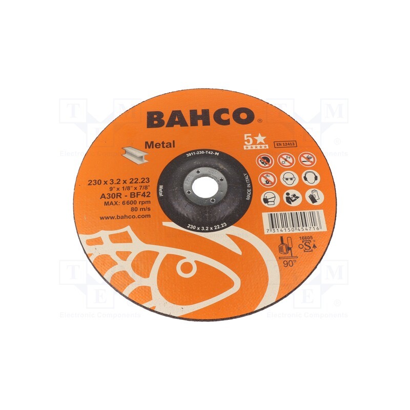 1 pcs x BAHCO - 3911-230-T42-M - Cutting wheel, Ø: 230mm, Øhole: 22.23mm, Disc thick: 3.2mm, steel