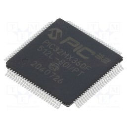 1 pcs x MICROCHIP TECHNOLOGY - PIC32MX360F512L-80I/PT - IC: PIC microcontroller, 512kB, 2.3÷3.6VDC, SMD, TQFP100, PIC32