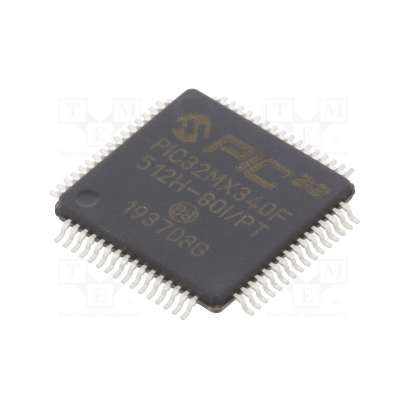 1 pcs x MICROCHIP TECHNOLOGY - PIC32MX340F512H-80I/PT - IC: PIC microcontroller, 512kB, 2.3÷3.6VDC, SMD, TQFP64, PIC32