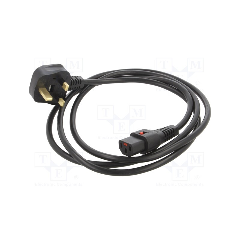 1 pcs x SCHAFFNER - IL13-UK1-H05-3100-200 - Cable, BS 1363 (G) plug,IEC C13 female, 2m, black, 5A, 250V, IP20