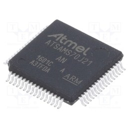 1 pcs x MICROCHIP TECHNOLOGY - ATSAMS70J21A-AN - IC: ARM microcontroller, LQFP64, 1.62÷3.6VDC, Ext.inter: 44, Cmp: 1