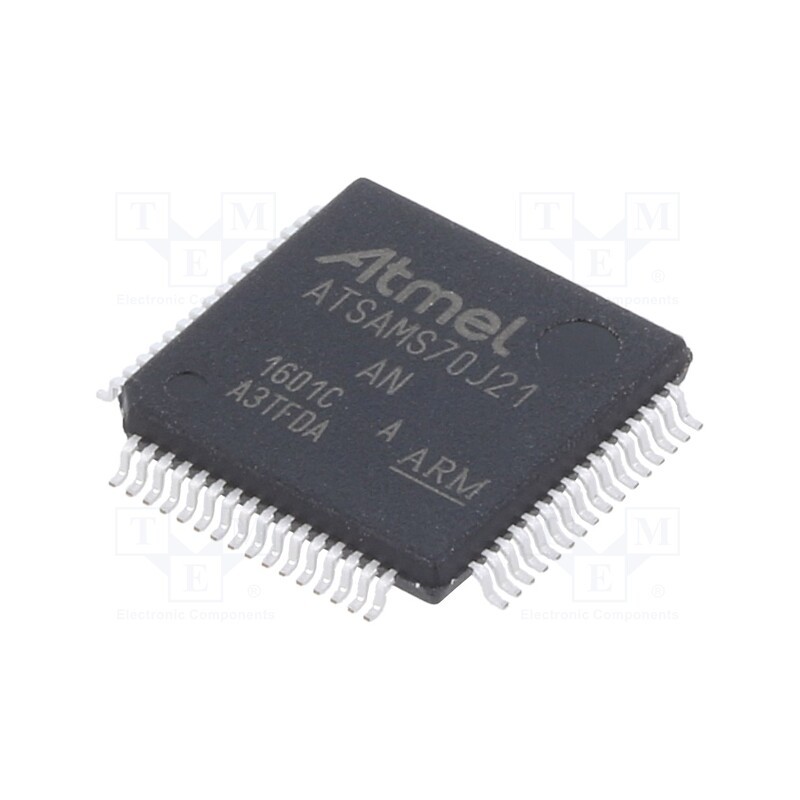 1 pcs x MICROCHIP TECHNOLOGY - ATSAMS70J21A-AN - IC: ARM microcontroller, LQFP64, 1.62÷3.6VDC, Ext.inter: 44, Cmp: 1