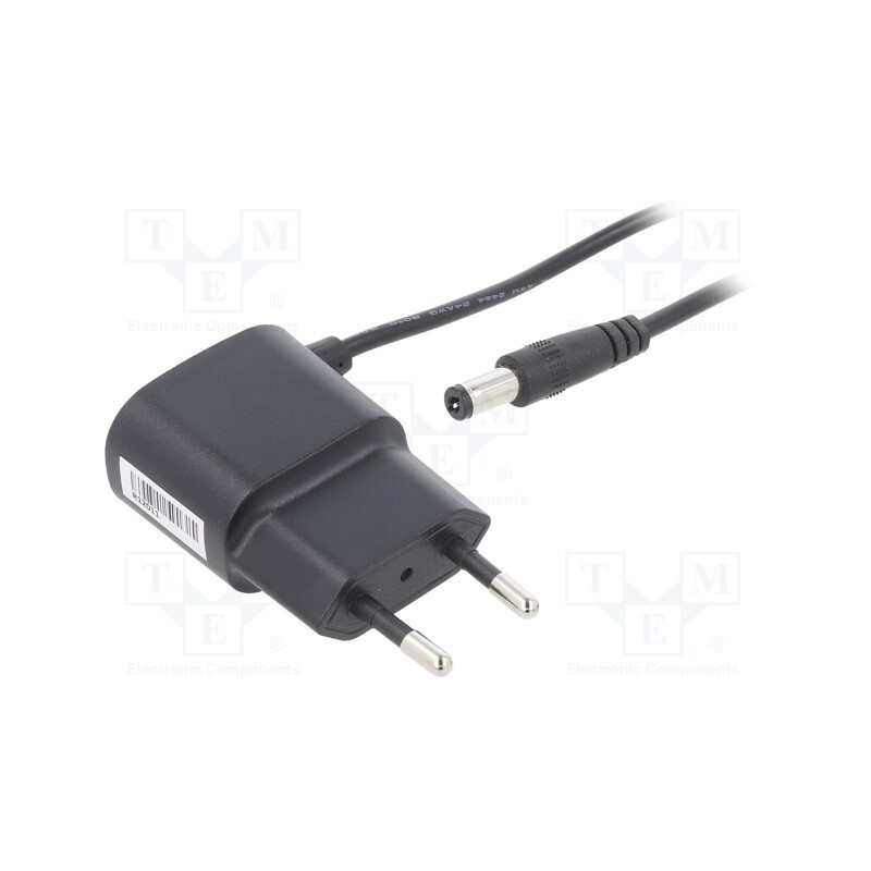 1 pcs x POS - POS05055A - Power supply: switched-mode, plug, 5VDC, 0.5A, 2.5W, Plug: EU, black