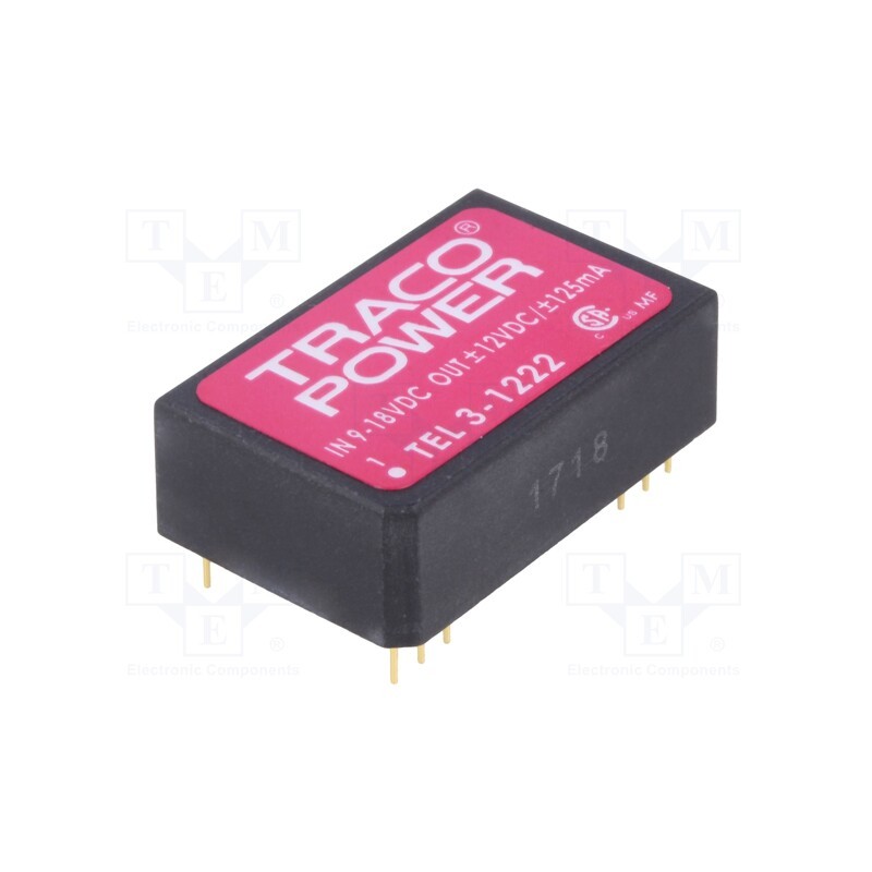 1 pcs x TRACO POWER - TEL 3-1222 - Converter: DC/DC, 3W, Uin: 9÷18V, Uout: 12VDC, Uout2: -12VDC, DIP24